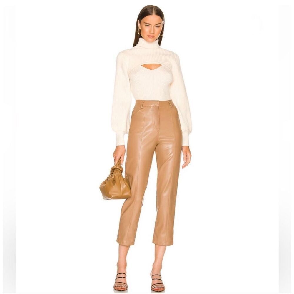 LBLC The Label Jen Vegan Leather Pants Medium Tan NWT Cropped Revolve Chic